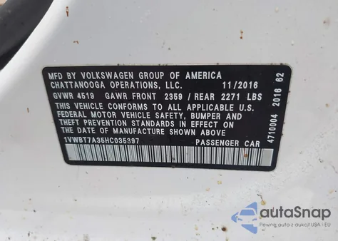 2017 Volkswagen Passat 1.8T Se from USA, damaged, VIN 1VWBT7A35HC035397